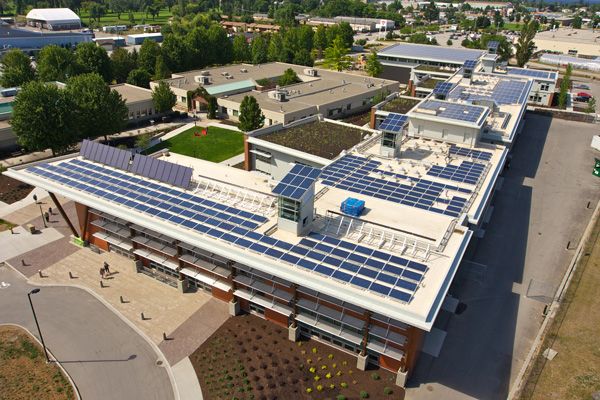 Rooftop solar panels on the Centre of Excellence building